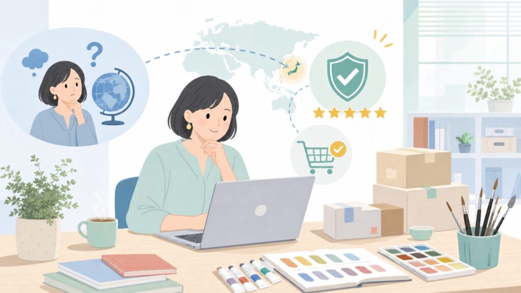 ダニエルスミス画材はどこの国？日本での買い方とおすすめカラーの要点を表すイラスト