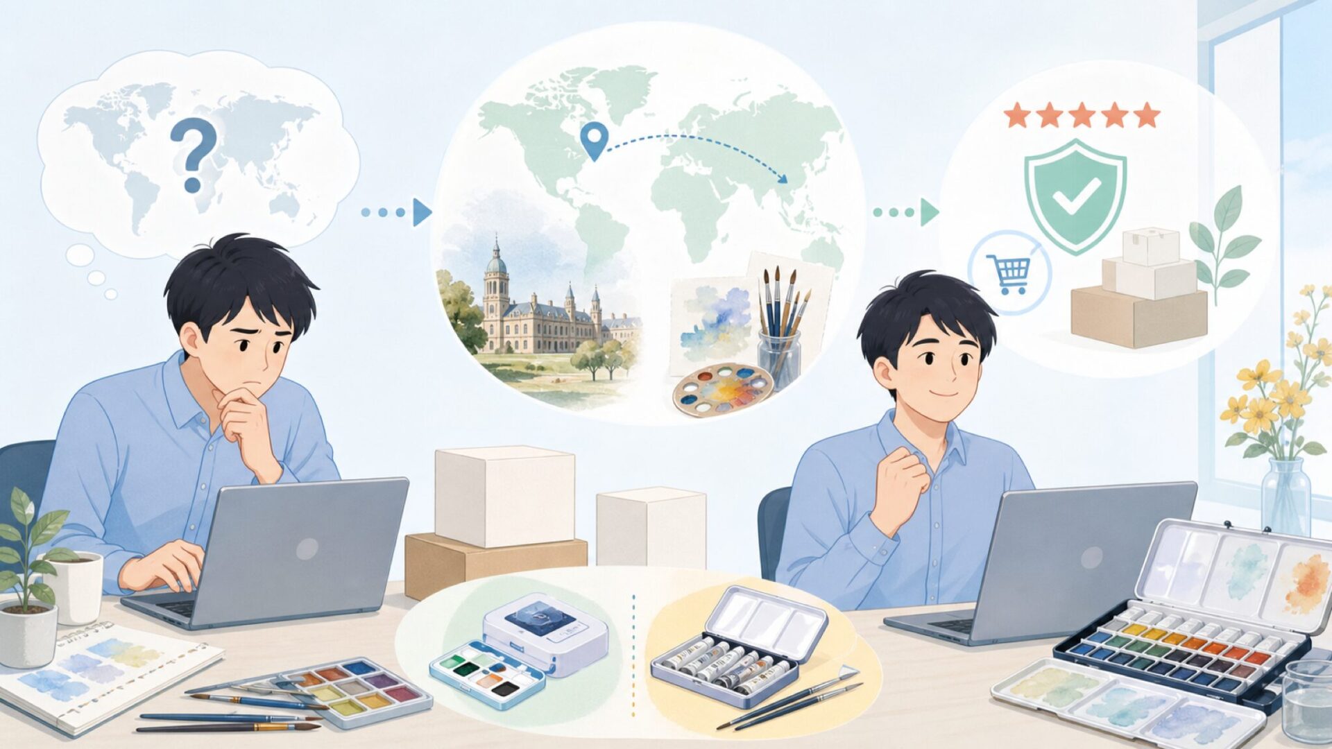 Winsor & Newtonはどこの国の画材?歴史とコットマンの違いの要点を表すイラスト