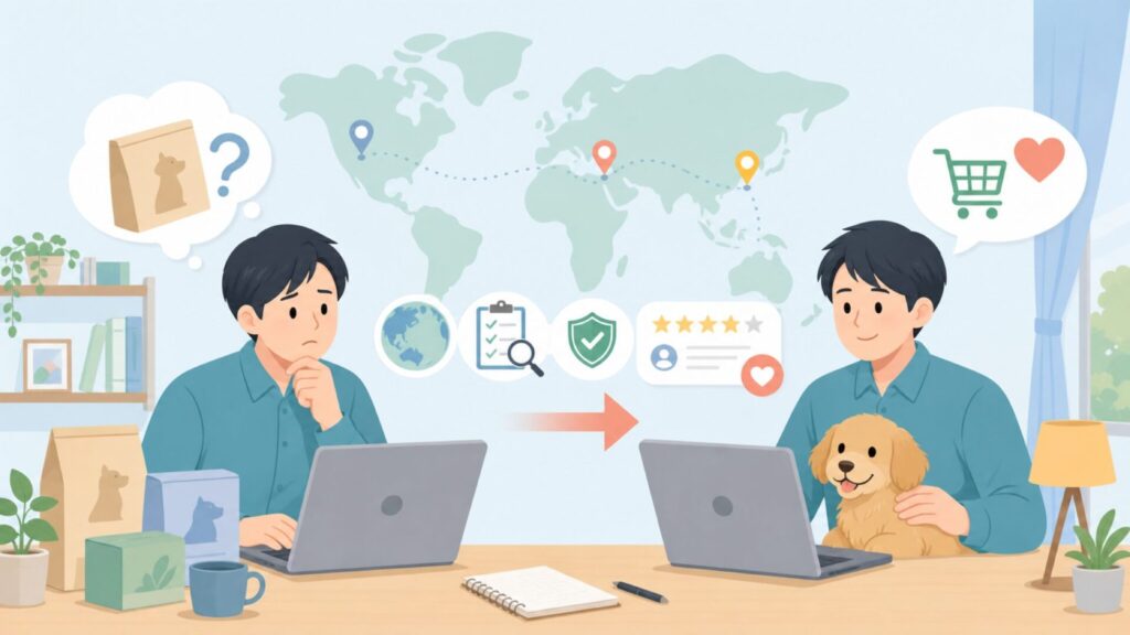 Barkworthiesはどこの国？ペット用品の安全性と選び方の要点を表すイラスト