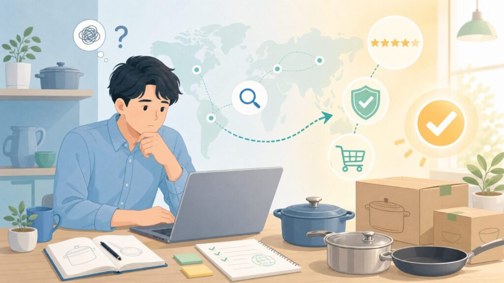 Barazzoniはどこの国？イタリア発キッチン用品の魅力の要点を表すイラスト
