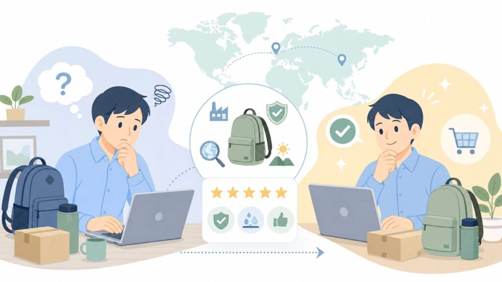 Hydro Flaskはどこの国？中国製の真相とアウトドア実力を解説の要点を表すイラスト