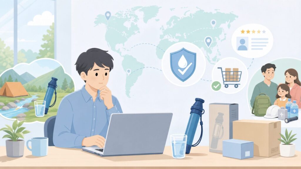 LifeStrawはどこの国?アウトドア浄水器の安全性を解説の要点を表すイラスト