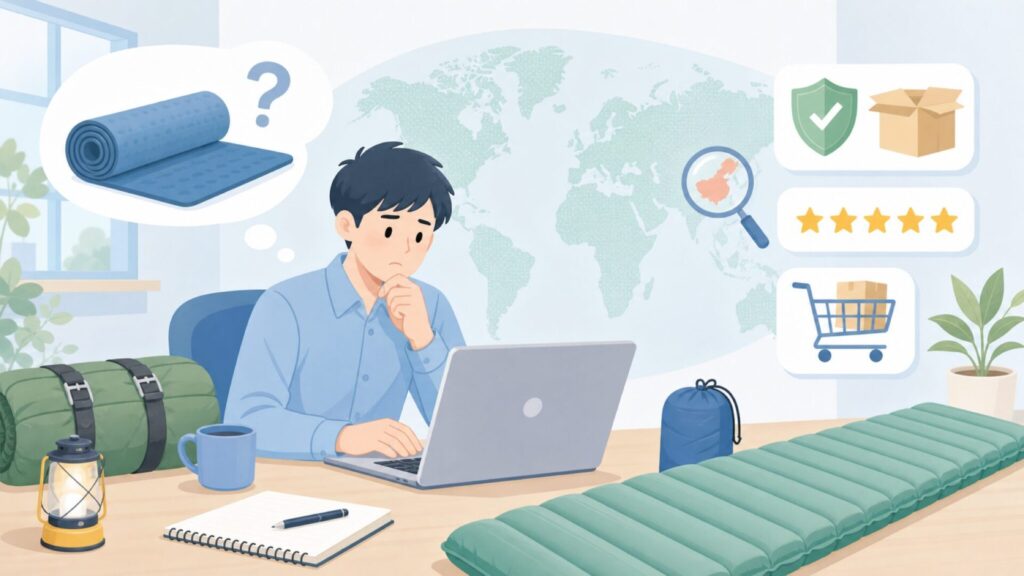 サーマレストはどこの国？アウトドアマットの実力と選び方の要点を表すイラスト
