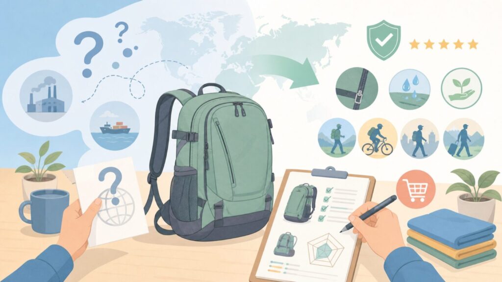 VAUDEはどこの国のブランド？特徴・評判・おすすめ用途を解説の要点を表すイラスト