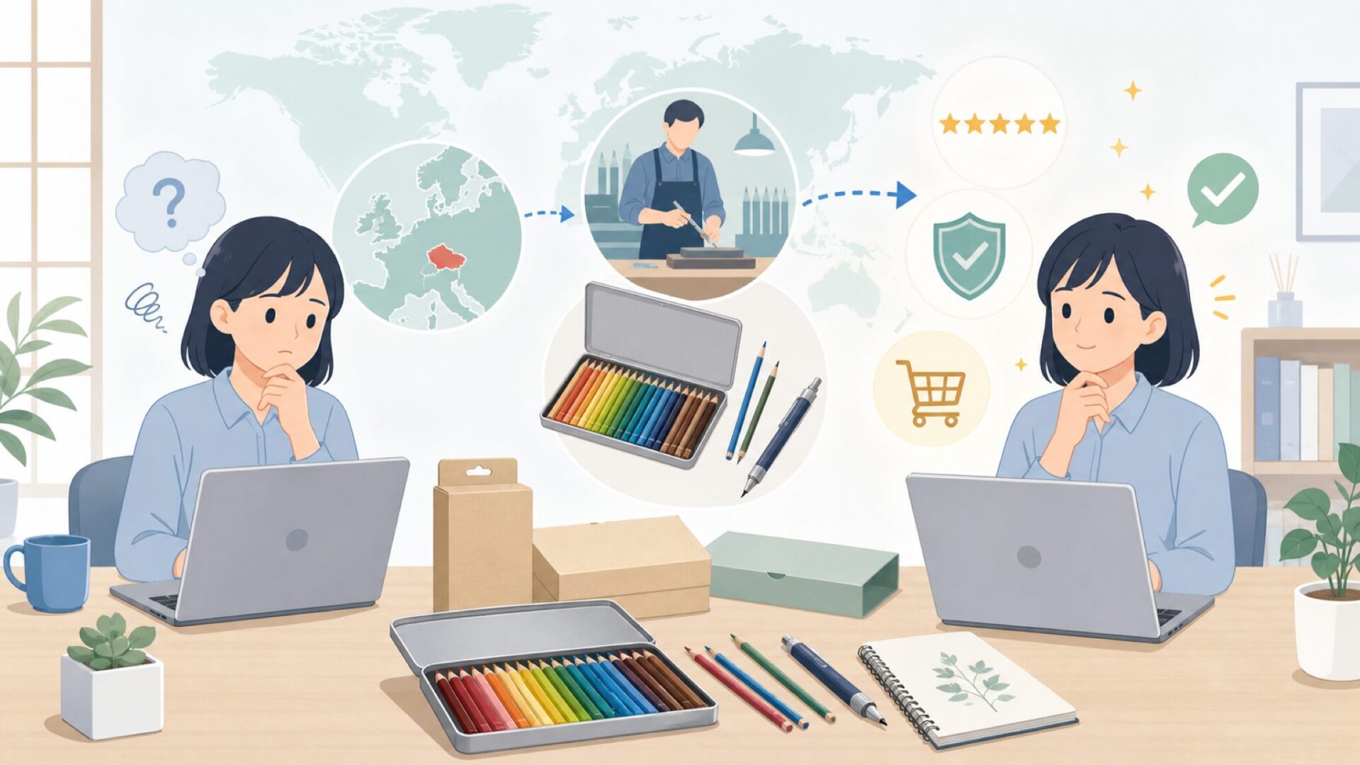 Koh-I-Noorはどこの国?チェコ発祥の画材ブランドを解説の要点を表すイラスト
