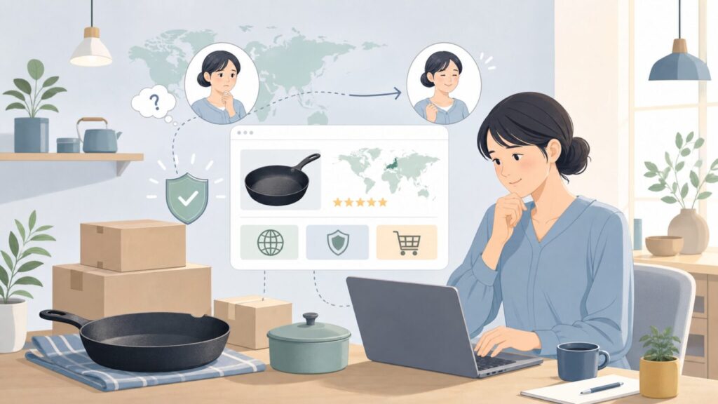 Skeppshultはどこの国？スウェーデン鋳鉄キッチン用品の正体の要点を表すイラスト