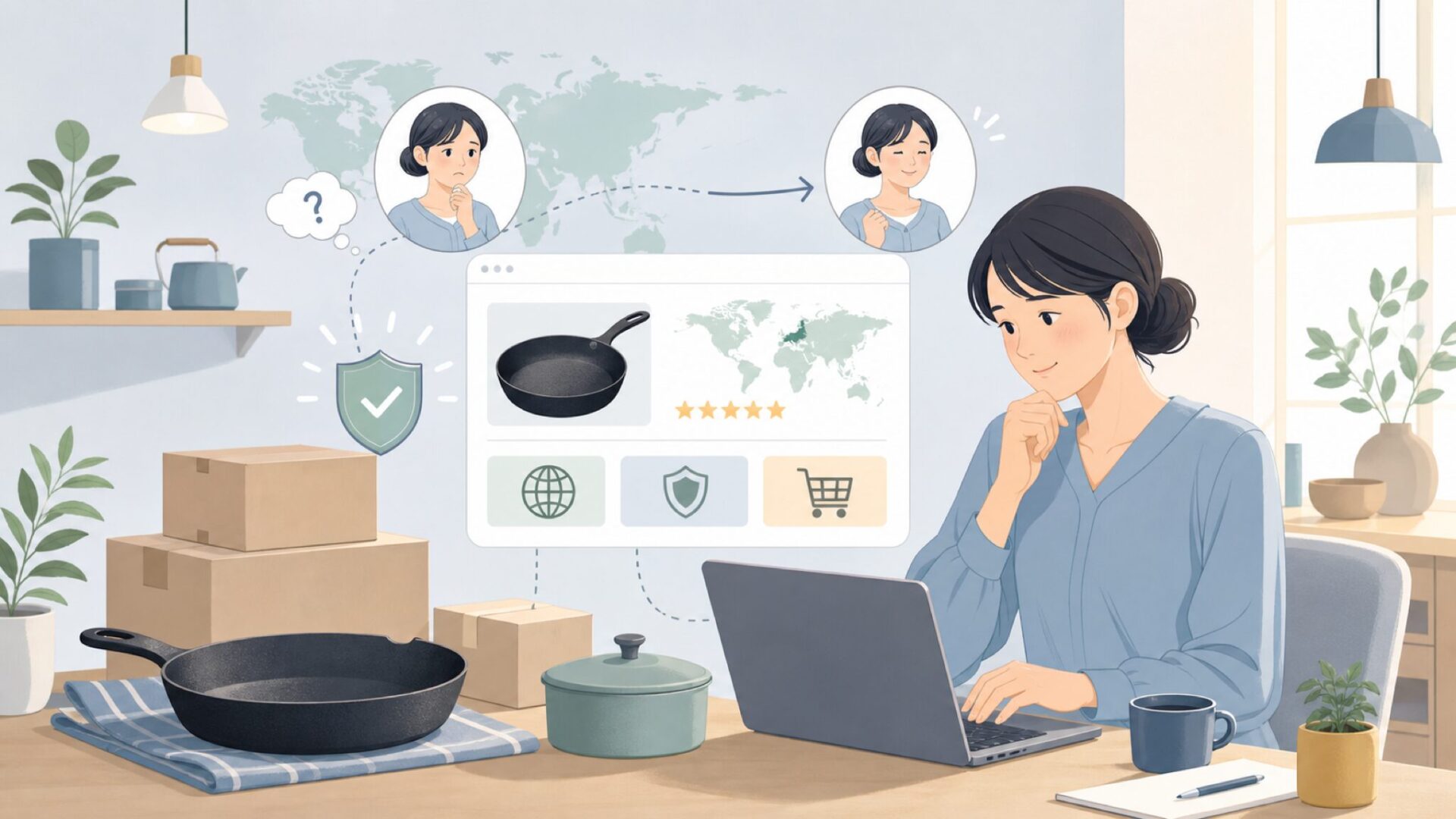 Skeppshultはどこの国?スウェーデン鋳鉄キッチン用品の正体の要点を表すイラスト