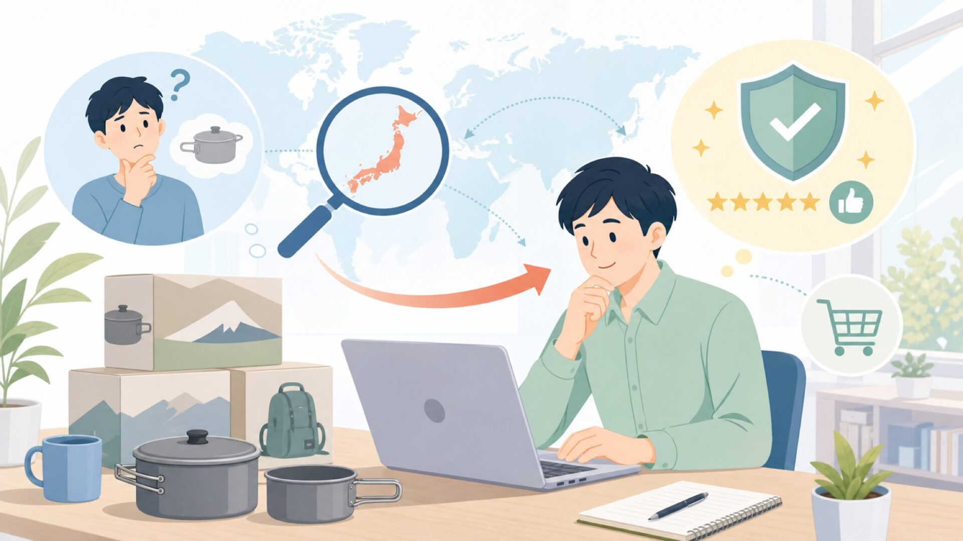 Evernewはどこの国のブランド?アウトドア用品の魅力を解説の要点を表すイラスト