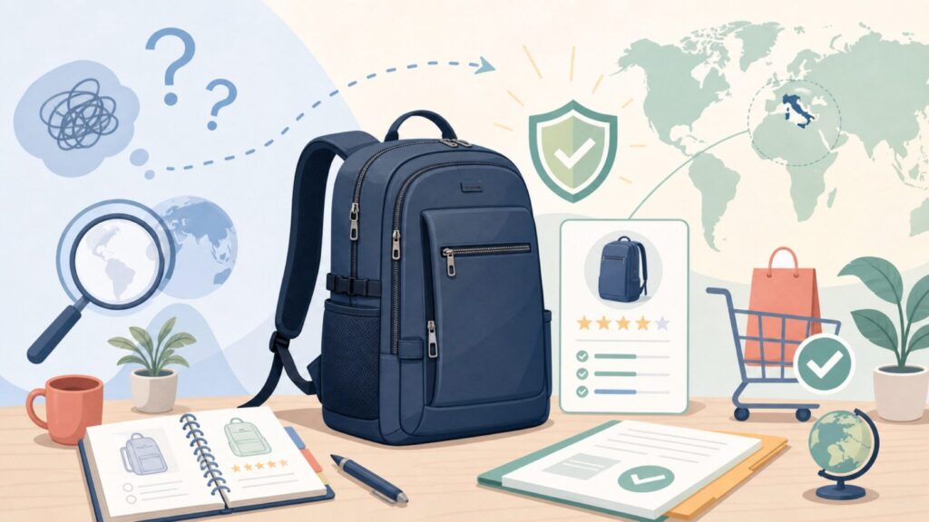 Mandarina Duckはどこの国？イタリア発のバッグブランド解説の要点を表すイラスト