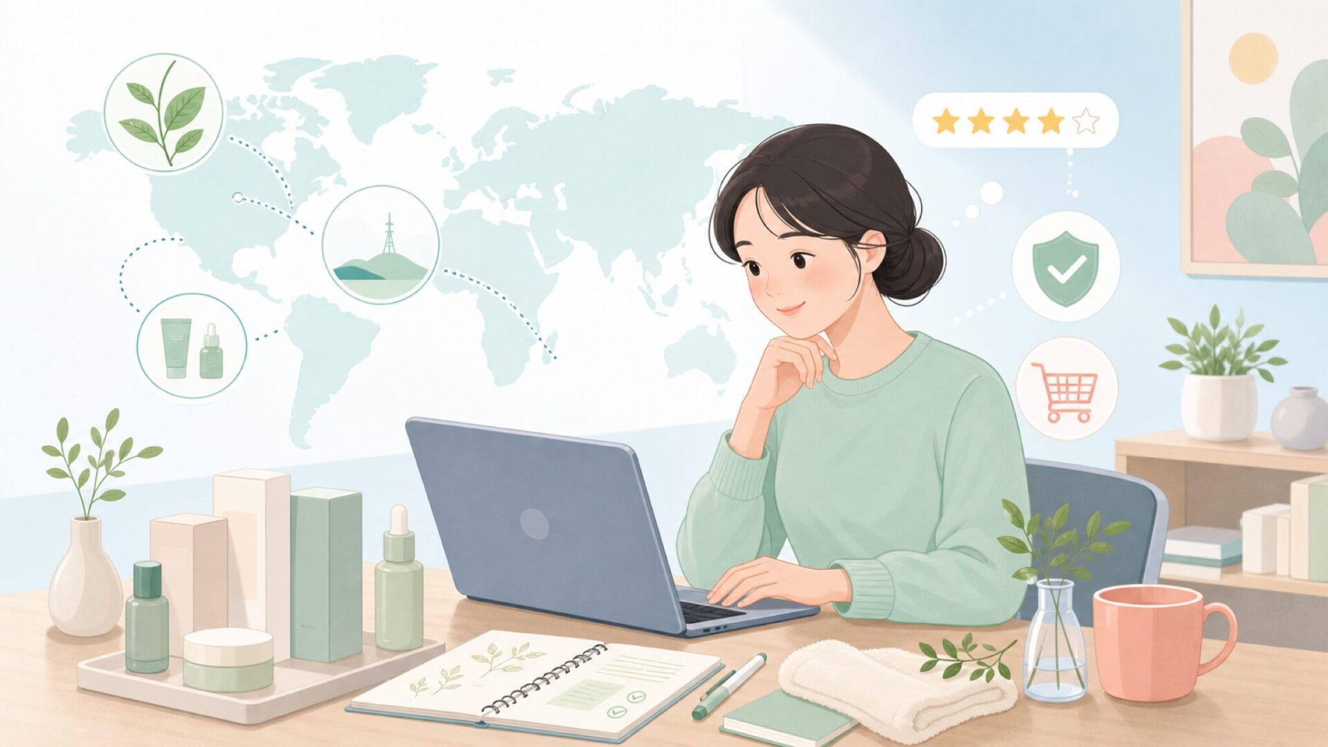 beplainはどこの国？韓国発クリーンビューティーの特徴と人気商品の要点を表すイラスト