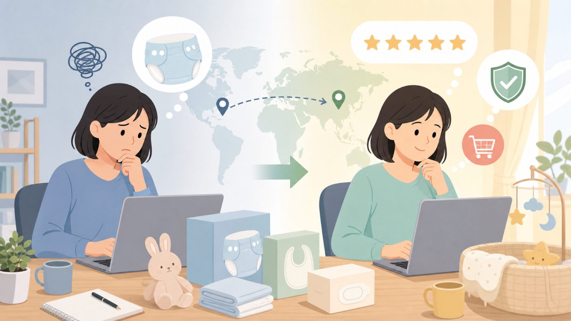 Bambino Mioはどこの国のブランド?特徴と正規購入先ガイドの要点を表すイラスト