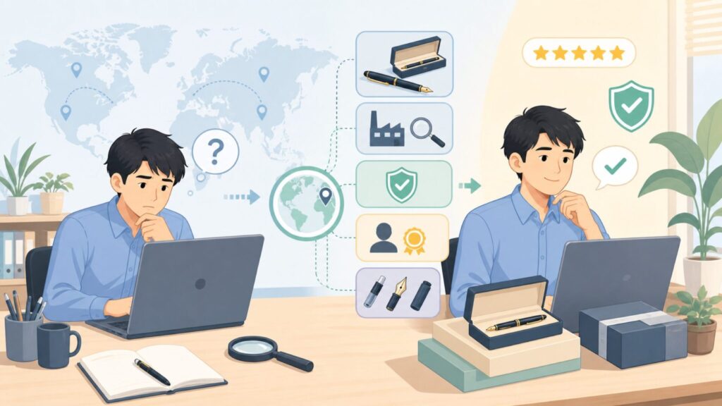 Monteverde万年筆はどこの国？ブランドの正体と選び方の要点を表すイラスト