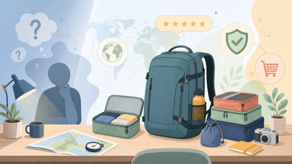 Eagle Creekはどこの国のブランド?トラベル用品の特徴を解説の要点を表すイラスト