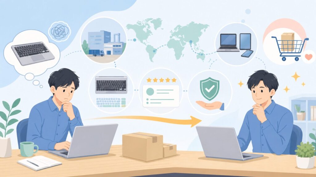 Brydgeのキーボードはどこの国?正体と対応機種を解説の要点を表すイラスト
