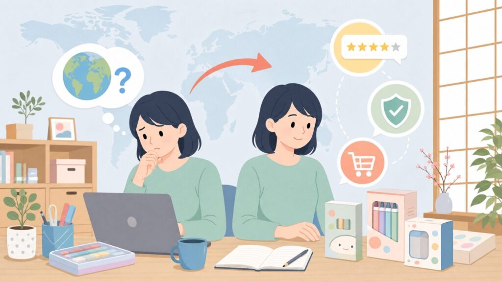 OOLYはどこの国のブランド？読み方・特徴・日本での安心購入ガイドの要点を表すイラスト