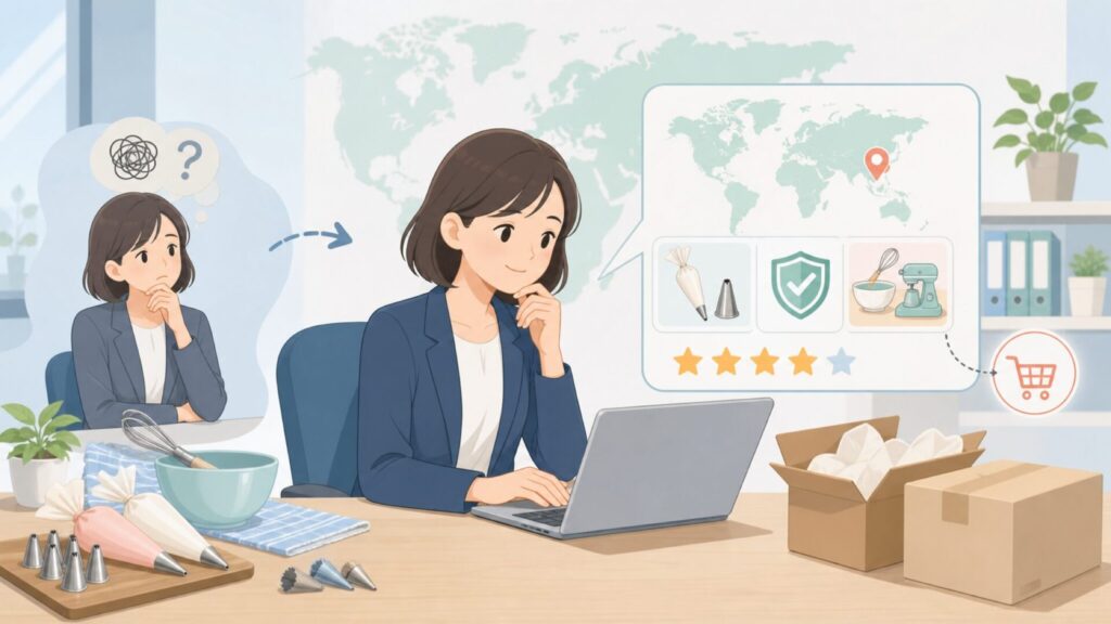 Atecoの製菓用品はどこの国？口金・絞り袋の魅力とプロの評価を解説の要点を表すイラスト