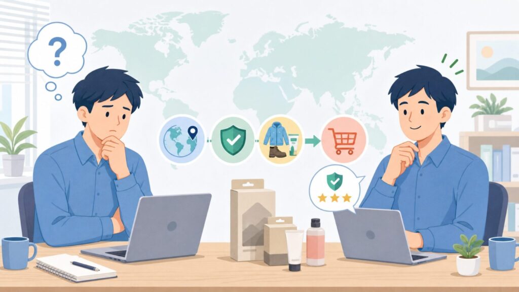 Gear Aidはどこの国のブランド？信頼性と定番品との違いを解説の要点を表すイラスト