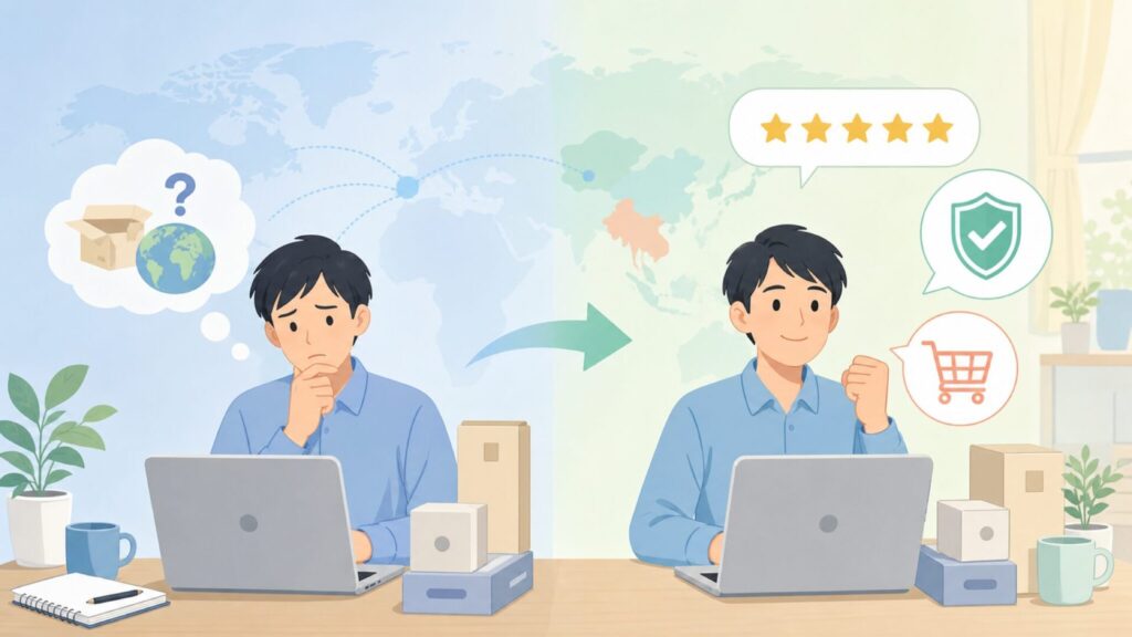 Whitmor収納はどこの国？アメリカ発ブランドの評判と選び方の要点を表すイラスト