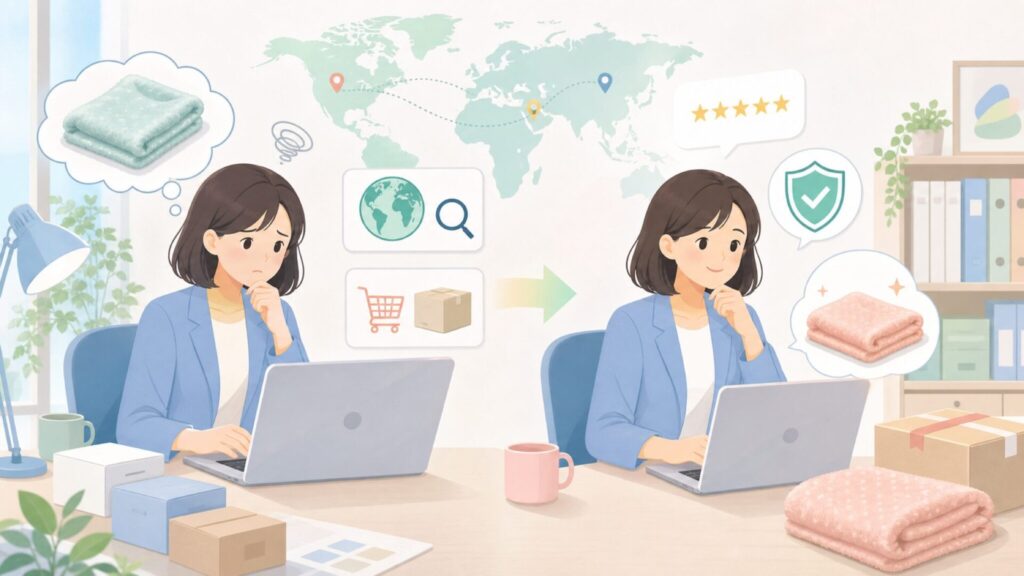 Minkyはどこの国のブランド?生地の正体と安全な選び方を解説の要点を表すイラスト