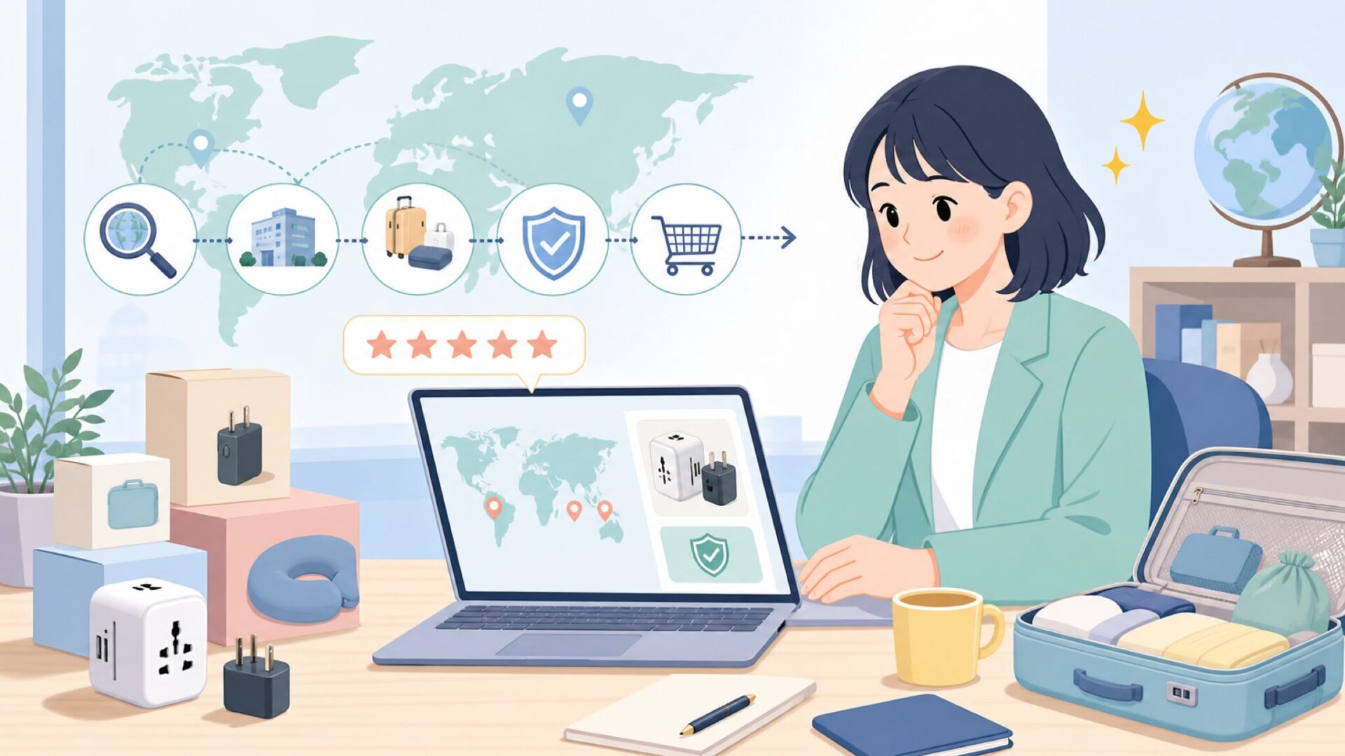 Korjoトラベル用品はどこの国?会社概要と店舗の実態を解説の要点を表すイラスト