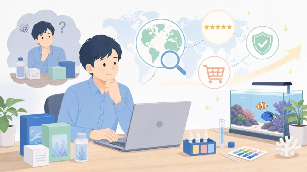 Salifertはどこの国の用品？アクアリウム用品ブランドを解説の要点を表すイラスト