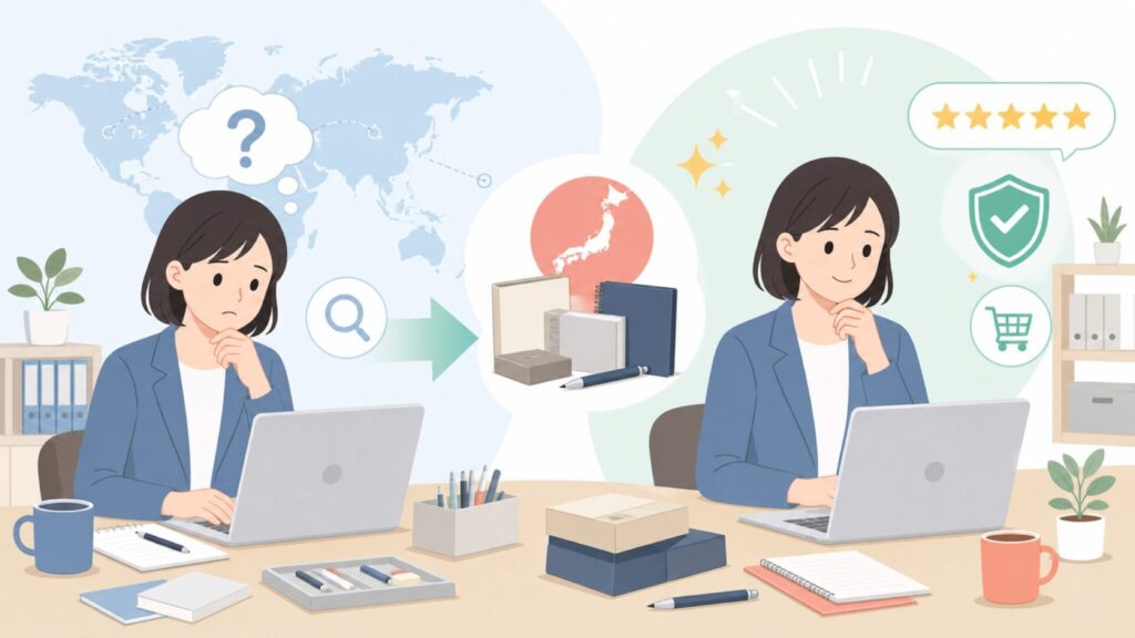 Itoya文房具はどこの国のブランド？伊東屋の歴史と魅力を解説の要点を表すイラスト