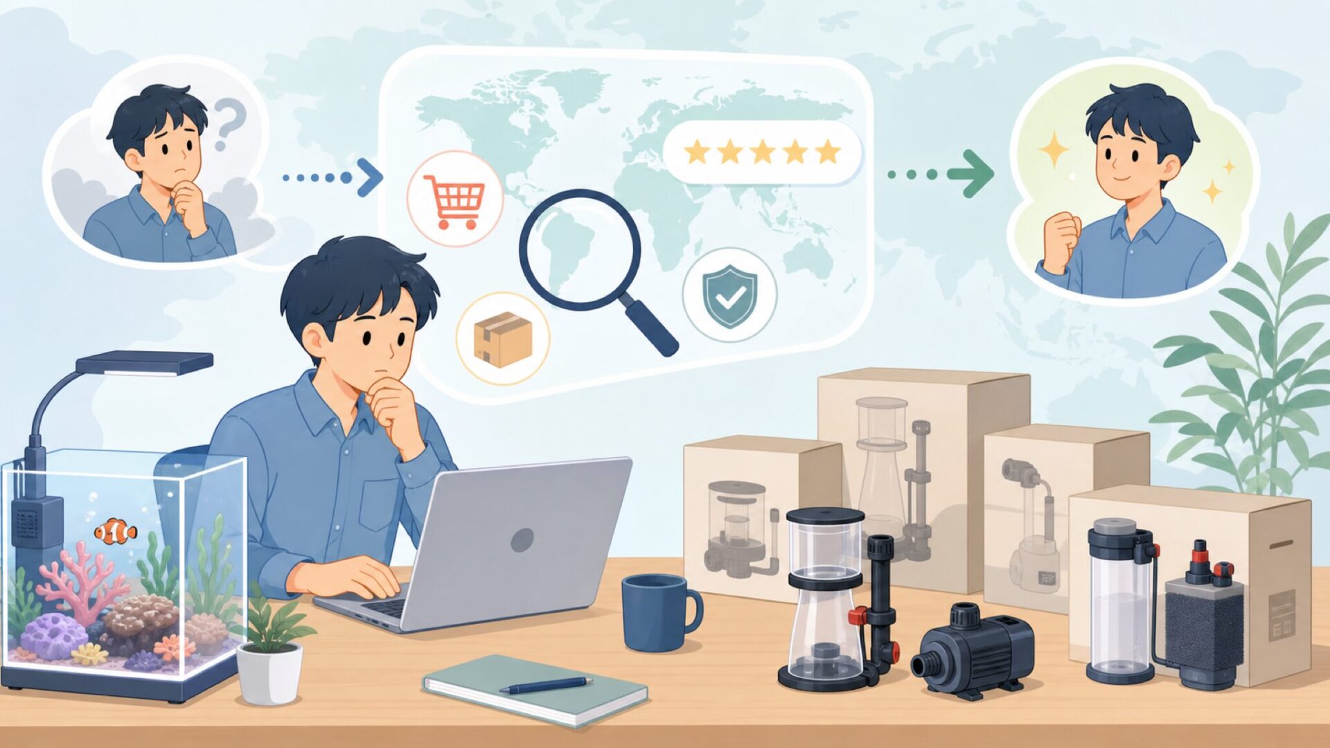 Reef Octopusはどこの国のブランド?アクアリウム用品を解説の要点を表すイラスト