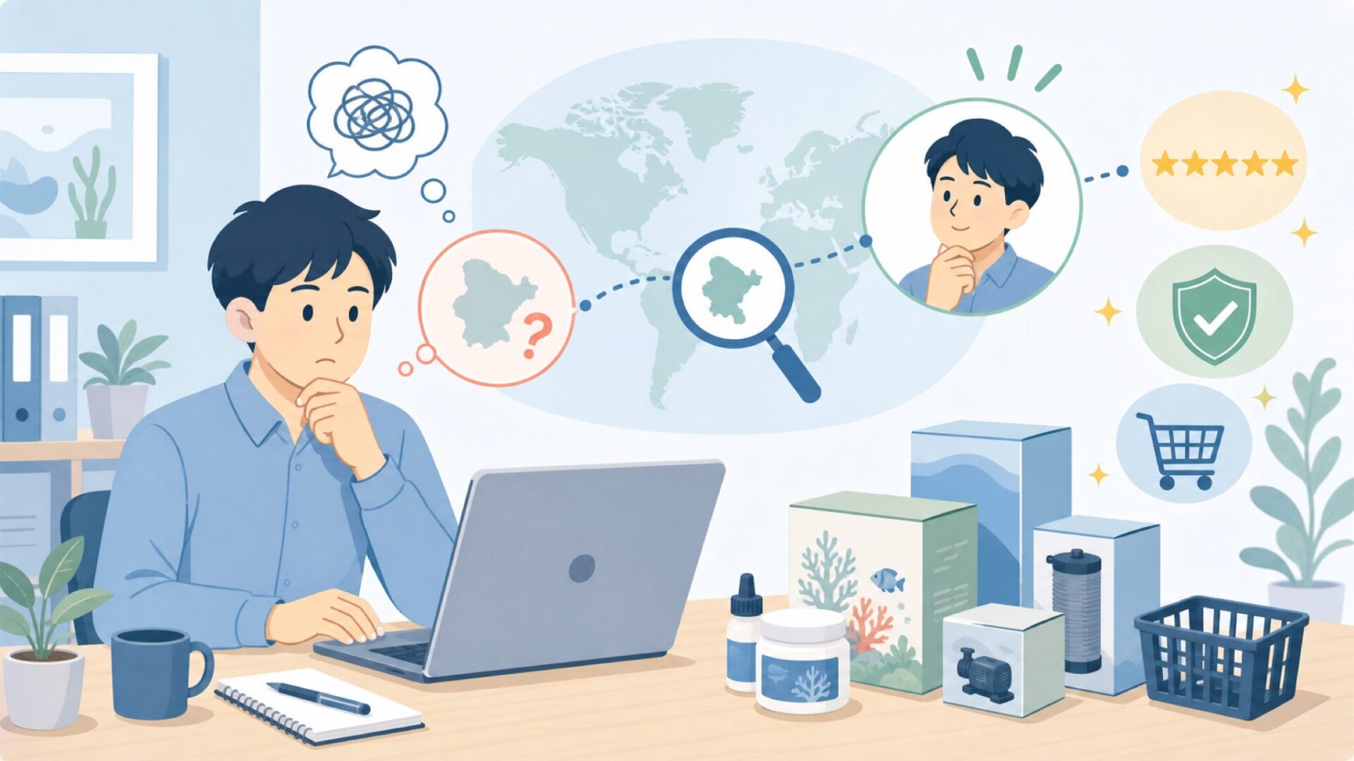 Fauna Marinはどこの国のブランド?アクアリウム用品の特徴と選び方の要点を表すイラスト