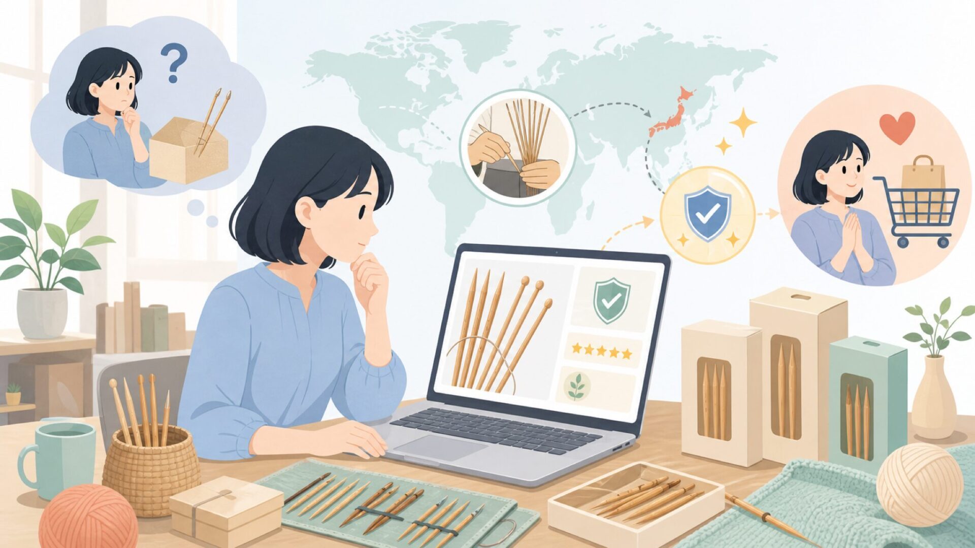Seeknit編み針はどこの国?近畿編針との関係と選び方の要点を表すイラスト