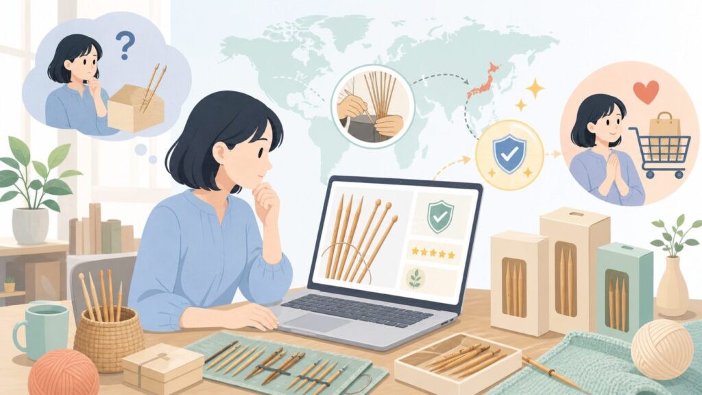 Seeknit編み針はどこの国?近畿編針との関係と選び方の要点を表すイラスト