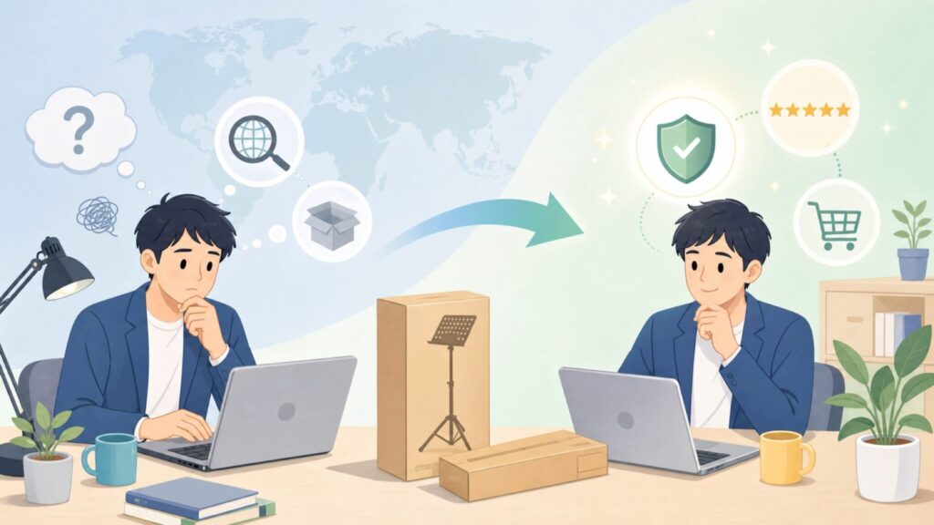 K&M楽器スタンドはどこの国のメーカー？信頼性を徹底解説の要点を表すイラスト