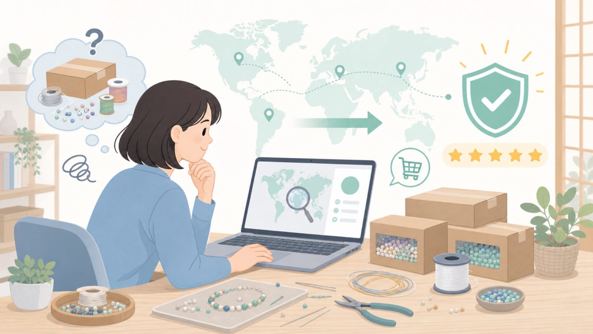 The Beadsmithはどこの国のブランド？ビーズ用品の選び方の要点を表すイラスト