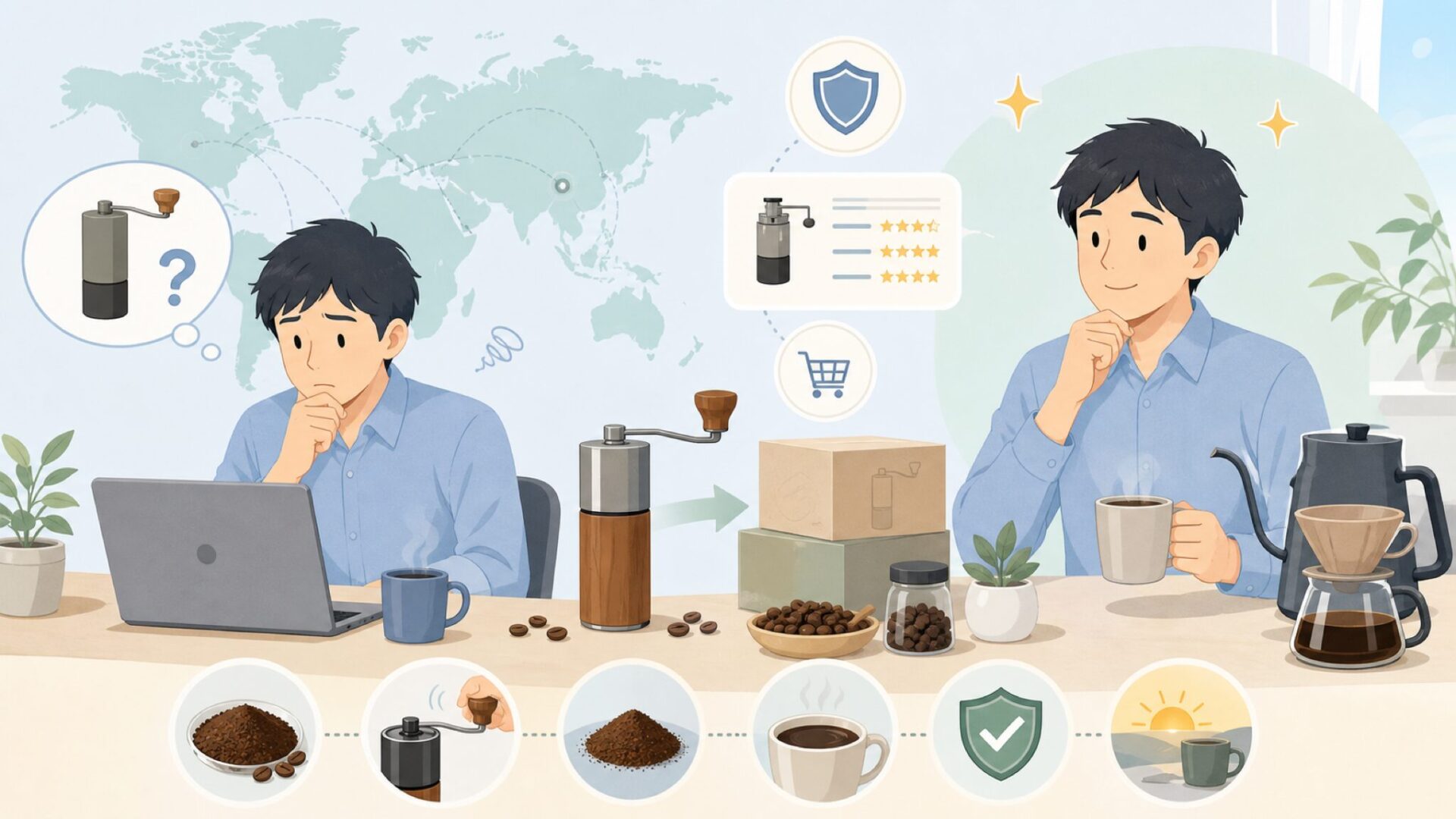 コマンダンテのコーヒーミルはどこの国?口コミでわかる魅力と選ぶ理由の要点を表すイラスト