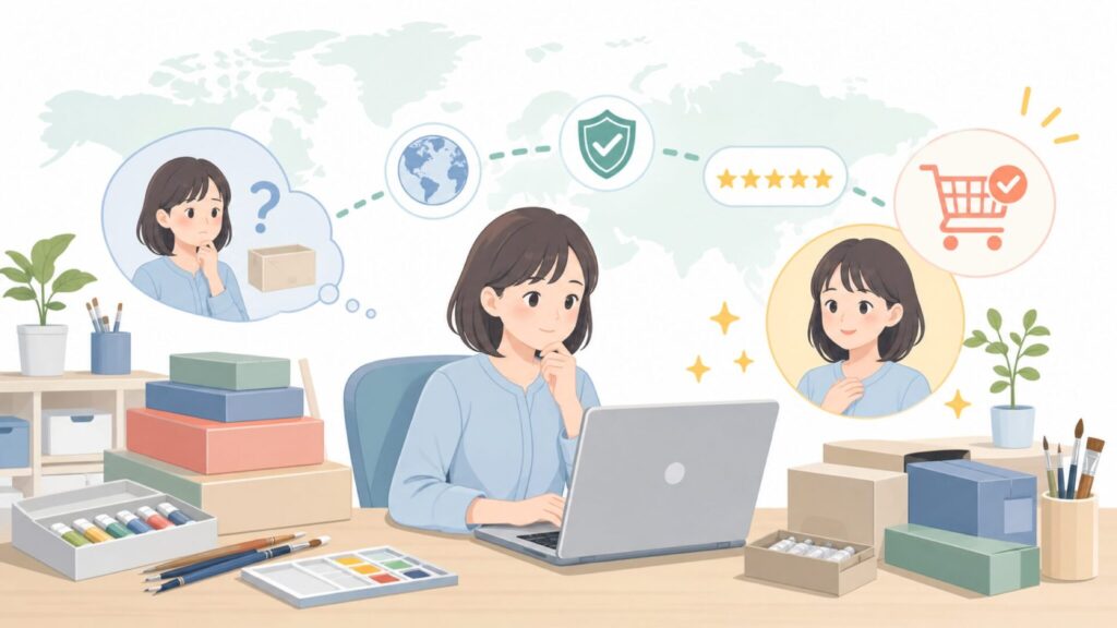 ホルベインはどこの国のブランド？日本発の老舗画材メーカーを徹底解説の要点を表すイラスト