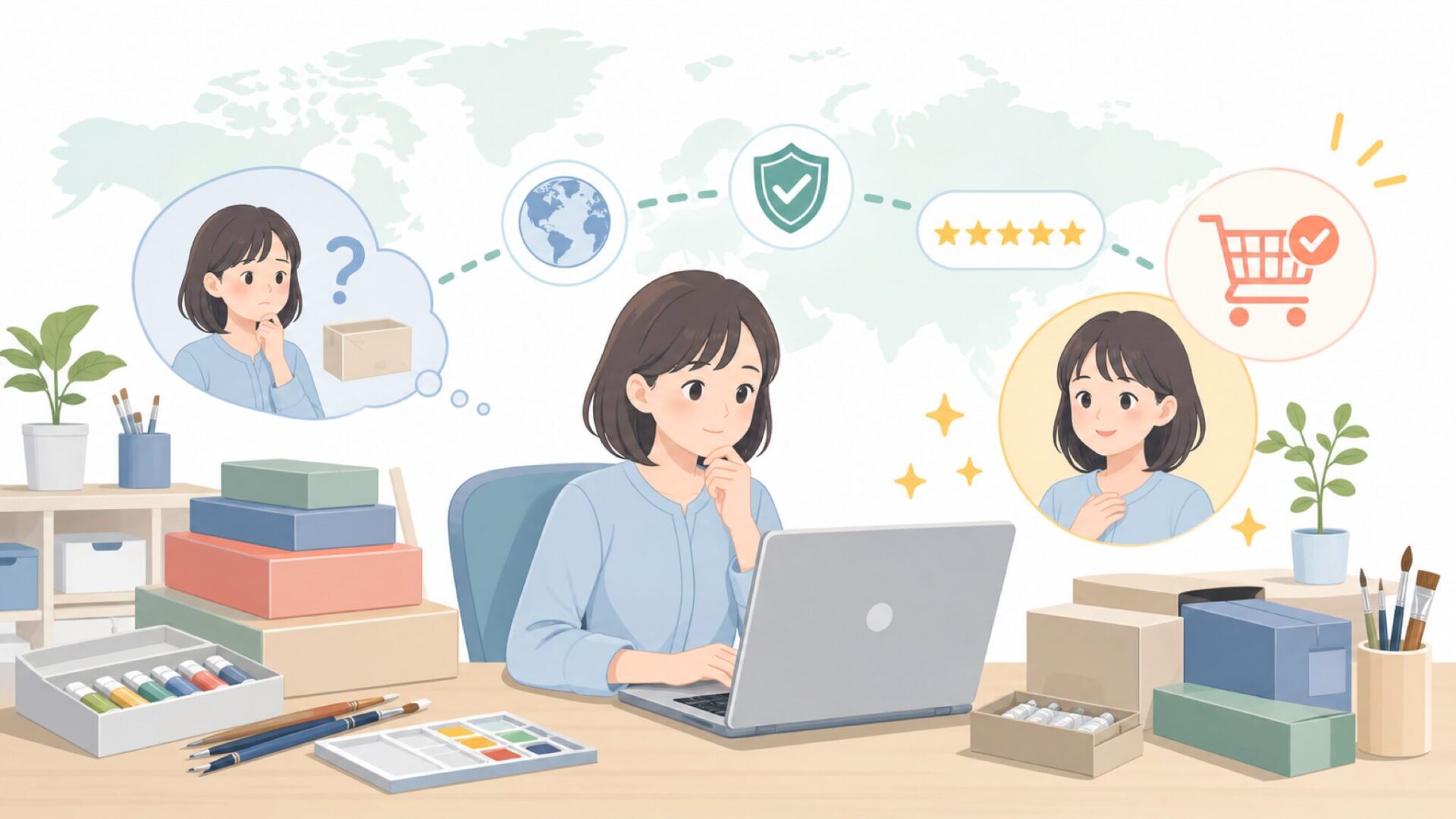 ホルベインはどこの国のブランド？日本発の老舗画材メーカーを徹底解説の要点を表すイラスト