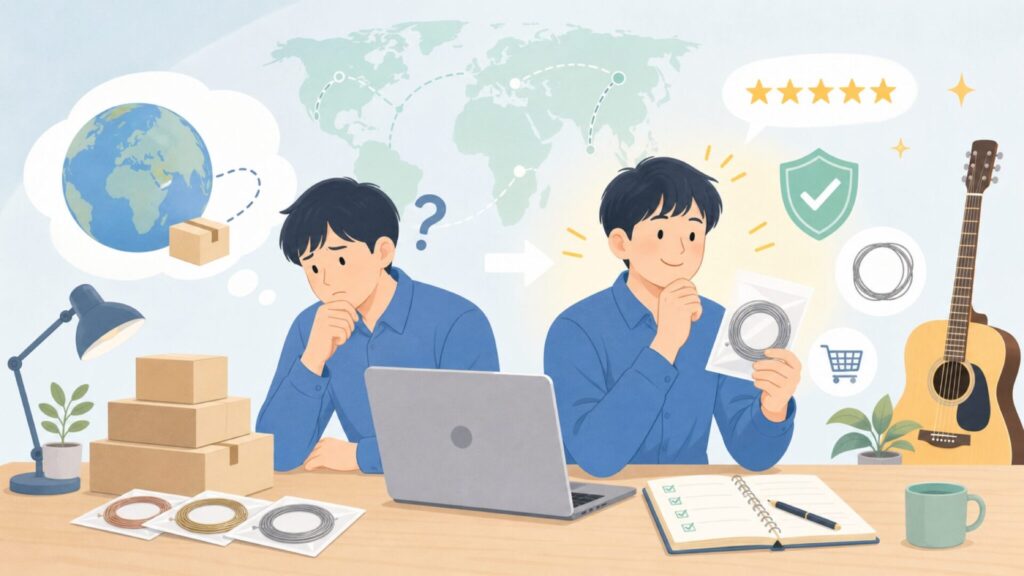 GHSギター弦はどこの国？特徴とBoomersの評価を解説の要点を表すイラスト