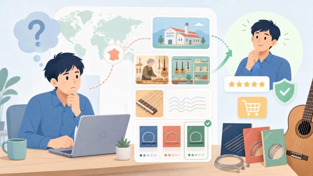 SAVAREZ(サバレス)ギター弦はどこの国?歴史や音の特徴まで解説の要点を表すイラスト