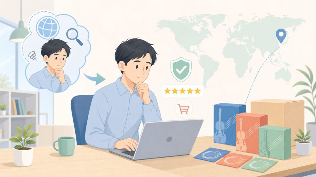 Thomastik-Infeld弦はどこの国製？信頼性とシリーズ解説の要点を表すイラスト