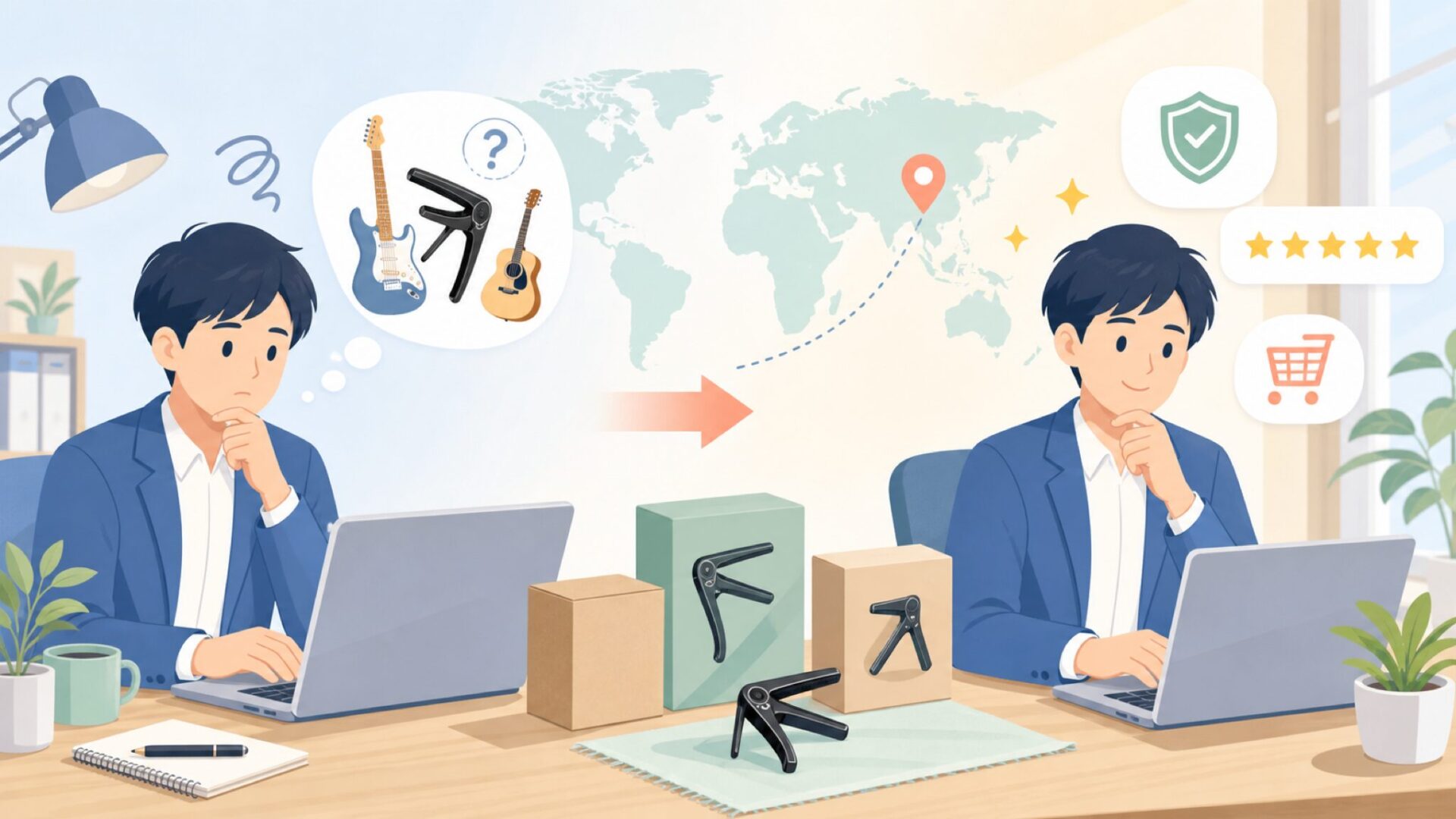 Kyserカポはどこの国のブランド?エレキ・アコギの違いも解説の要点を表すイラスト