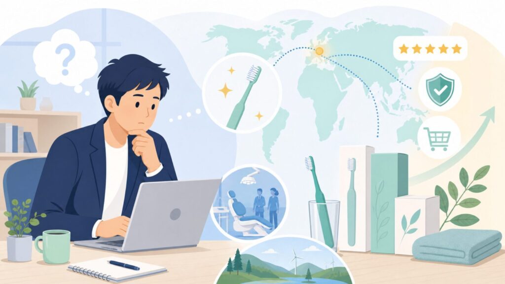 TePe歯ブラシはどこの国?スウェーデン発祥と種類・選び方ガイドの要点を表すイラスト