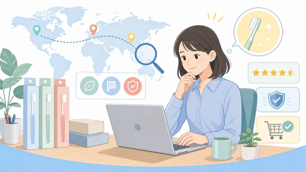RADIUS歯ブラシどこの国?米国ブランドの特徴と口コミ傾向の要点を表すイラスト