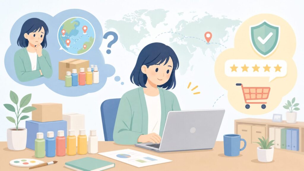 FolkArtクラフトペイントはどこの国の画材？特徴と選び方の要点を表すイラスト