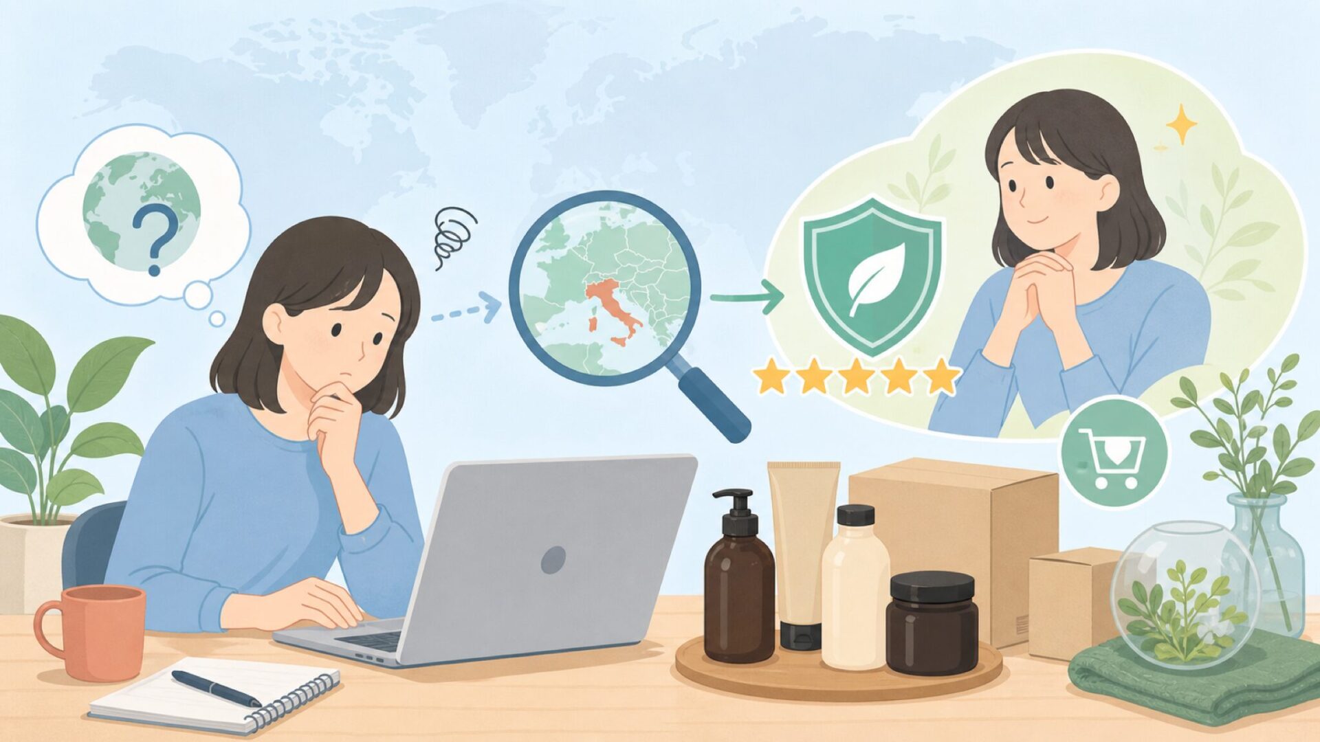 Davinesヘアケアはどこの国？イタリア発の理念と人気商品の要点を表すイラスト