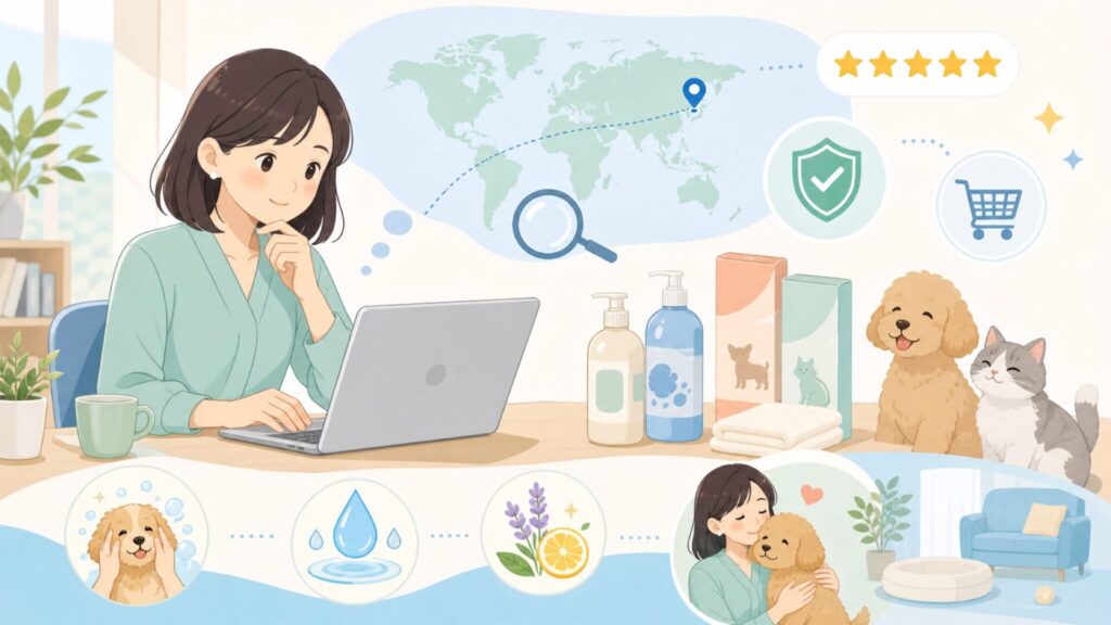 earthbathはどこの国?ペットシャンプーの安全性を解説の要点を表すイラスト