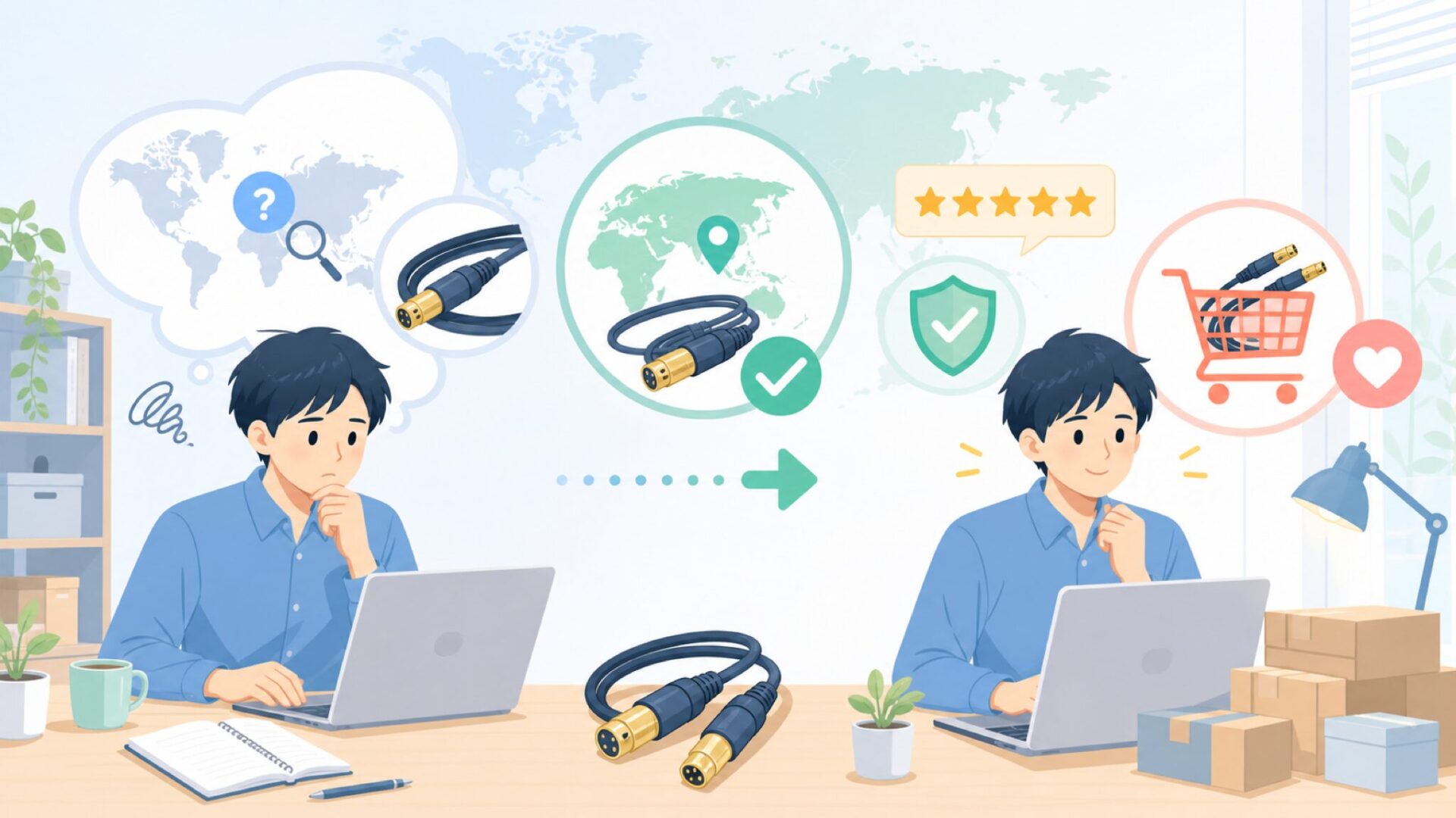 Van Dammeケーブルどこの国?音質・用途・選び方を解説の要点を表すイラスト