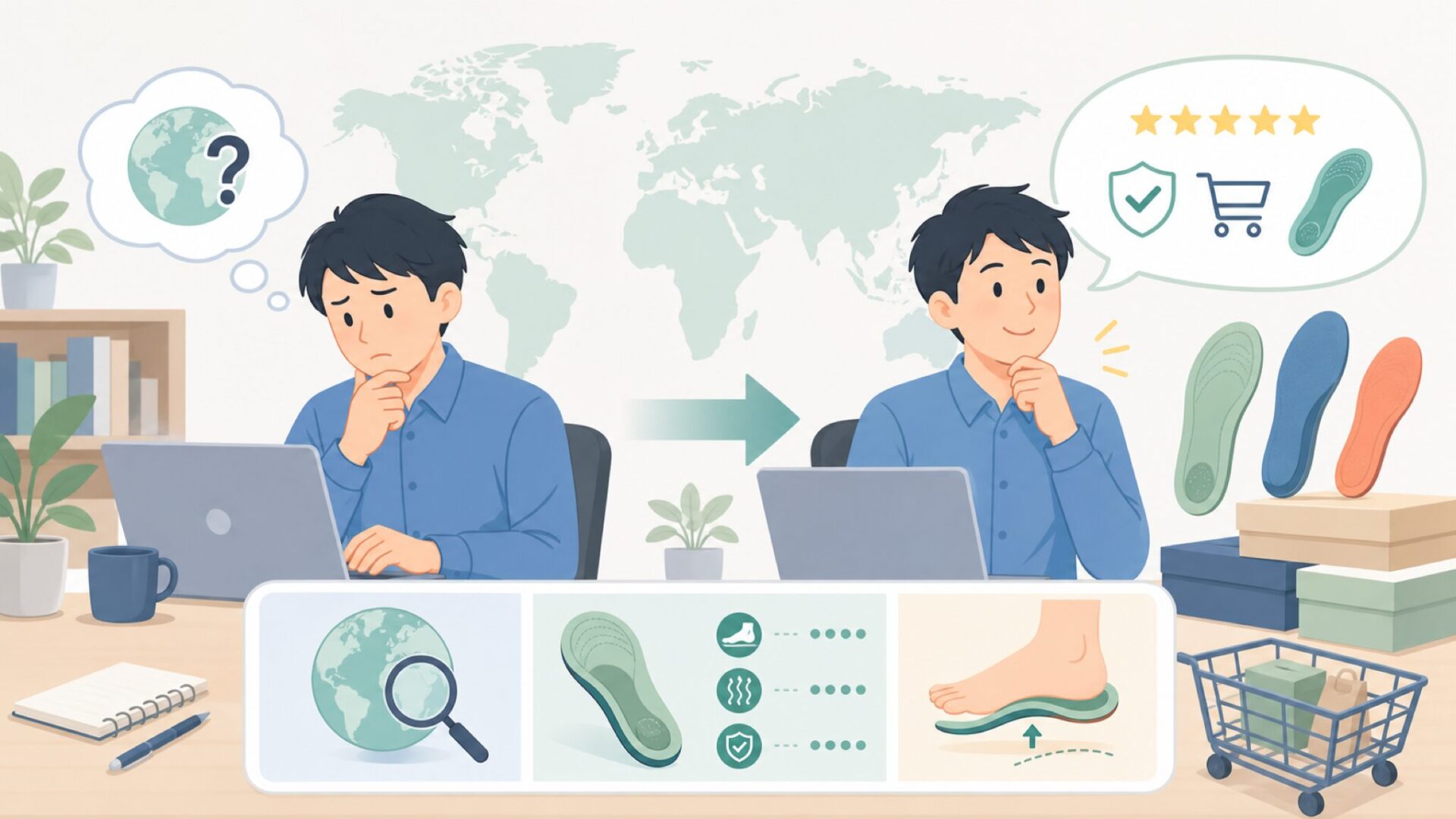 SUPERfeetインソールはどこの国のブランド?特徴と選び方の要点を表すイラスト