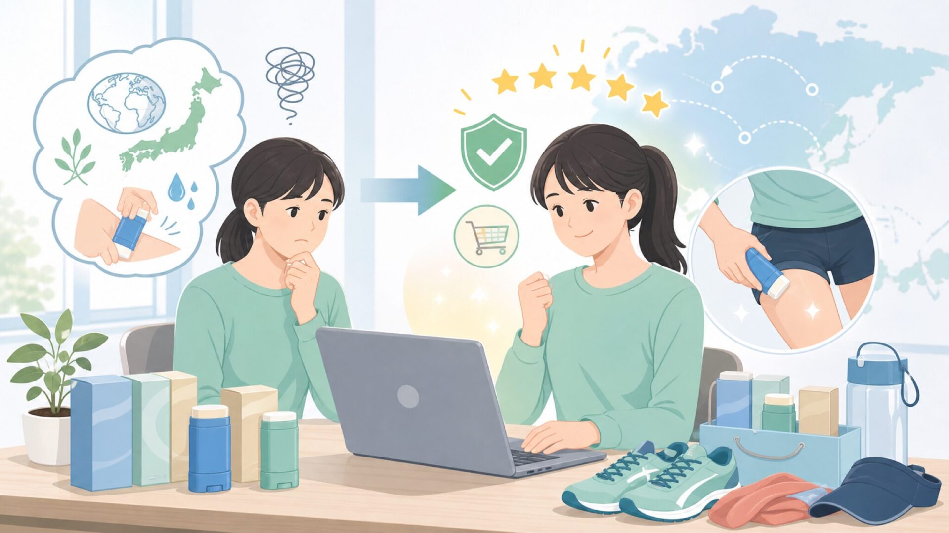 Body Glideはどこの国？擦れ防止スティックの効果と選び方の要点を表すイラスト