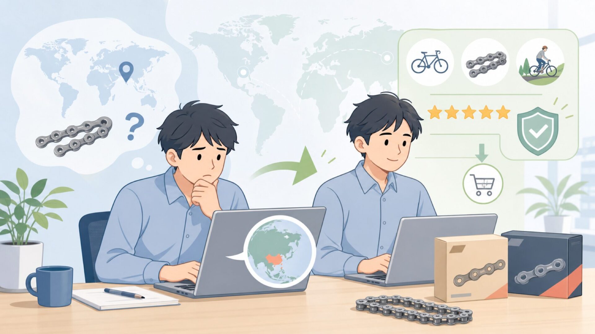 KMCチェーンはどこの国?評判と対応変速から選び方まで解説の要点を表すイラスト