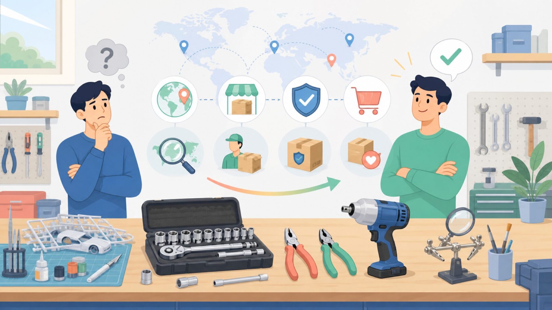 DSPIAEはどこの国のブランド?日本正規代理店と模型工具ガイドの要点を表すイラスト