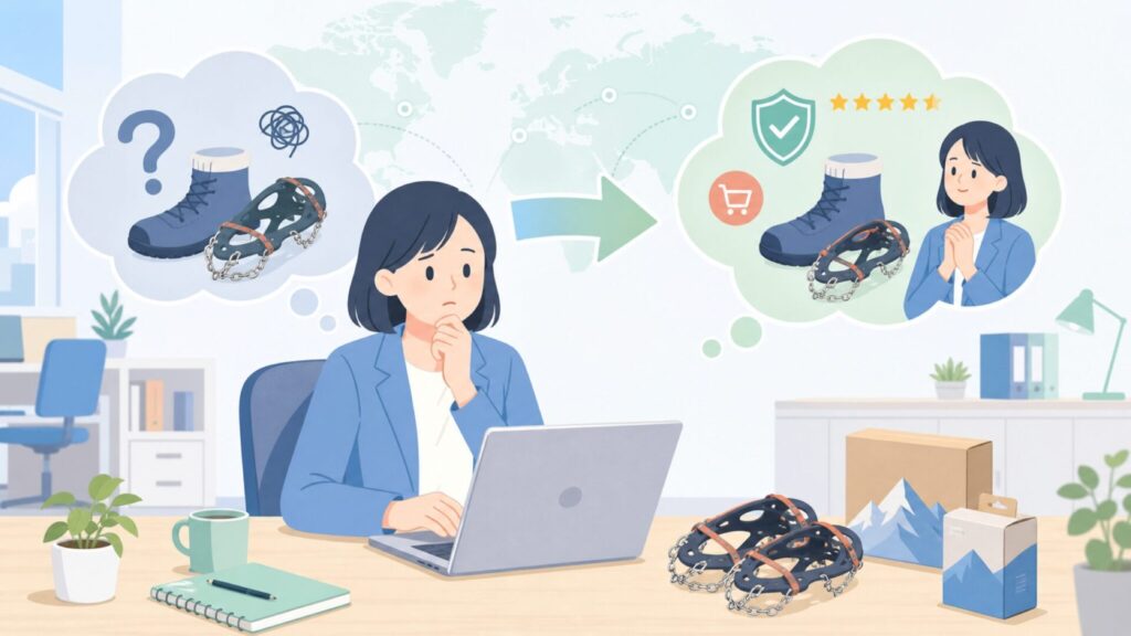 Kahtoolaはどこの国？チェーンスパイクの弱点と他社比較の要点を表すイラスト
